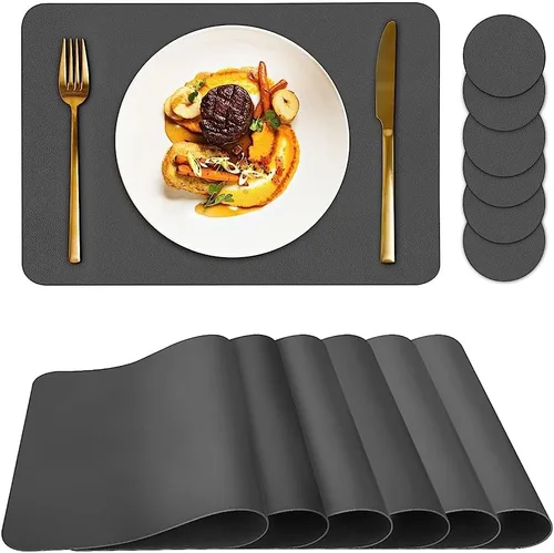 Miniatura 16 de Bacgnyer Juego de 4 manteles individuales con posavasos, resistentes a las manchas de calor, resistentes a los arañazos, antideslizantes, Azul oscuro