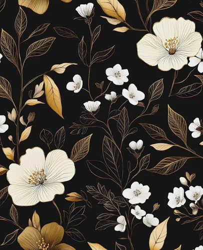 Miniatura 22 de Fvlow Papel Tapiz Floral Negro Despegar y Pegar Papel de Contacto Hoja Dorada Papel Tapiz de Hojas Impermeable Autoadhesivo Revestimiento de Pared