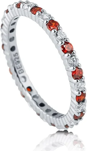 Miniatura 8 de BERRICLE Sterling Silver Rings Stackable Eternity Band Ring for Women, Round Cubic Zirconia CZ - Amethyst-Purple, Emerald-Green, Garnet-Red