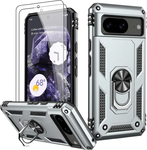Miniatura 30 de LUMARKE Funda para Google Pixel 5 con protector de pantalla, pasa 16 pies, probada en caídas, grado militar, con soporte de anillo magnético, Rojo