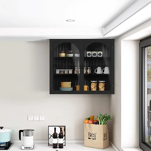 Miniatura 6 de Armario con puertas de vidrio boticario gabinete de baño de 27.56 pulgadas aparador buffet con 2 puertas y estantes ajustables Gabinetes para cocina