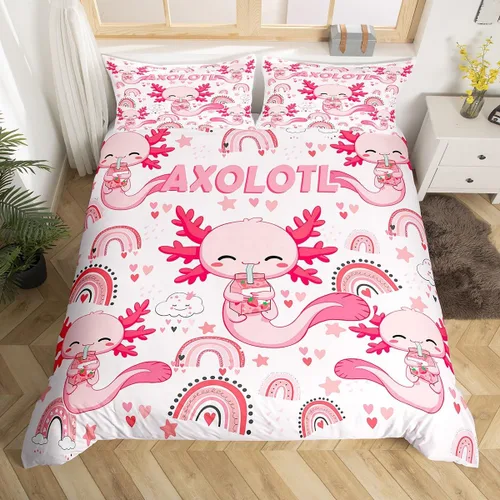 Miniatura 4 de Lindo juego de funda de edredón para niños, tamaño individual, juego de ropa de cama de dibujos animados Salamandra, ajolote océano, decoración