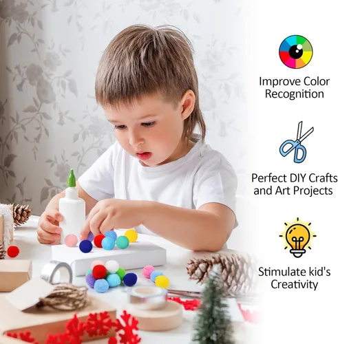 Miniatura 4 de Phinus 200 pompones de 1 pulgada para manualidades, pompones suaves y esponjosos, para decoración de manualidades y manualidades