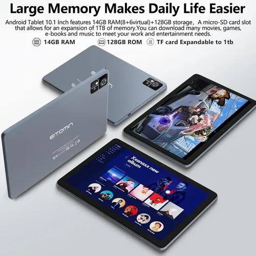 Miniatura 3 de EITOMIN Tablet de 10 pulgadas 2026 Última tableta Android con 128GB ROM+14GB RAM+1TB Expandir Octa-Core 5G WiFi 4G Celular para T-Mobile 13MP+8MP