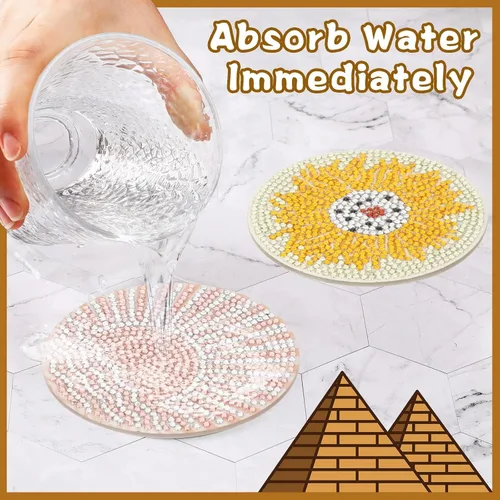Miniatura 5 de UPINS 8 piezas de posavasos de arte de diamante bohemio para bebidas, kits de arte de diamante DIY para adultos, niños, principiantes, suministros