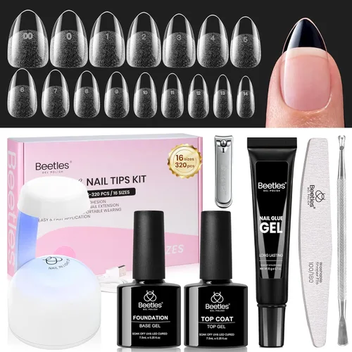 Miniatura 23 de Beetles - Kit de extensión de uñas de gel fácil con 500 puntas de uñas en forma de ataúd 5 en 1, base de pegamento de uñas y lámpara LED innovadora