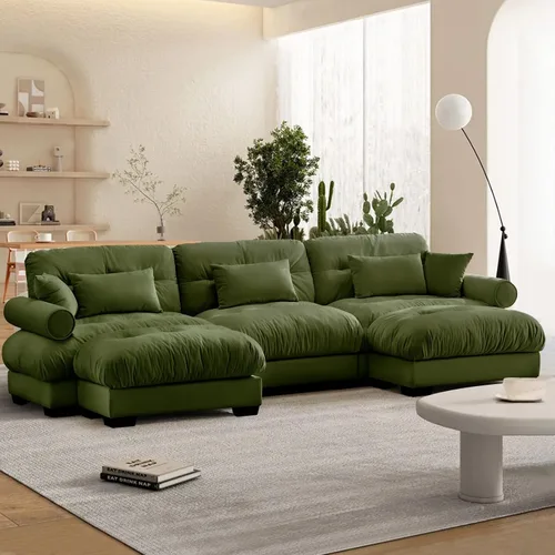 Miniatura 61 de Reposapiés Otomano Tapizado de Terciopelo con Cojín para Sofá Seccional Sofá 300 libras para Sala de Estar (Beige)