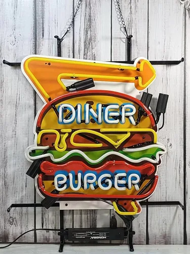 Miniatura 3 de Letreros de neón para bar de cerveza, compatible con cenas, hamburguesas, decoración de cristal, para hombre, cueva, garaje, habitación, 24 x 20