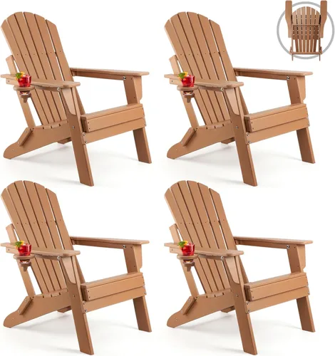 Miniatura 31 de FUNBERRY Juego de 6 sillas plegables Adirondack para todo tipo de clima, sillas para hogueras de polietileno de alta densidad con portavasos