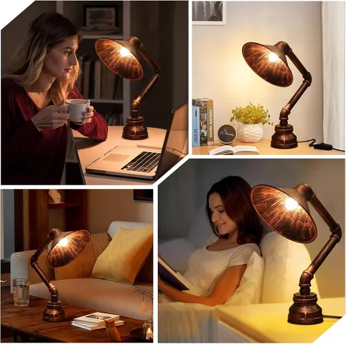 Miniatura 2 de Lámpara de Mesa Steampunk, Lámpara Industrial de Tubería de Agua Lámpara de Escritorio Retro de Tubería de Hierro Lámpara Vintage de Mesa de Noche