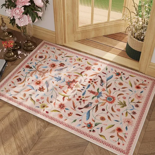 Miniatura 45 de Alfombra de entrada vintage con medallón floral de 2 x 3 pulgadas, lavable a máquina, alfombra de entrada de pelo bajo, suave, pequeña, alfombra