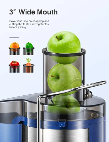 Miniatura 2 de QCen Máquina exprimidora, extractor de exprimidor centrífugo de 500 W con boca ancha de 3 pulgadas, canal de alimentación para frutas y verduras