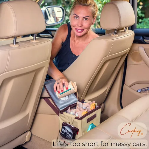 Miniatura 6 de Creathing - Bote de basura para coche, impermeable, con tapa, consola o asiento Beige