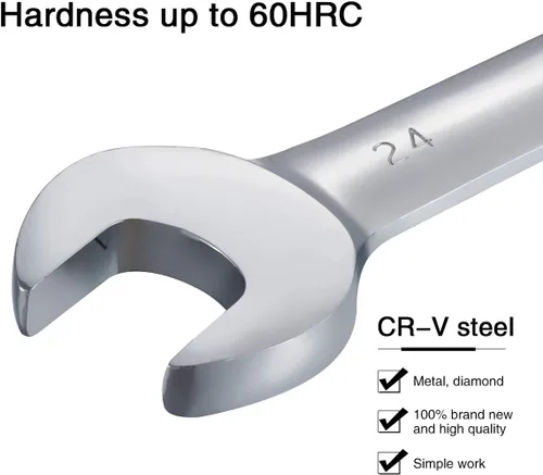 Miniatura 4 de KATUR Juego de llaves de trinquete de 0.945 in con cabezal giratorio flexible, llave combinada de trinquete, herramienta métrica de acero al cromo