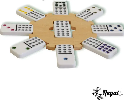 Miniatura 2 de Regal Games Juego de dominó doble de tren mexicano con 12 fichas para adultos y niños, juego de dominó con 91 azulejos de puntos de colores y 4