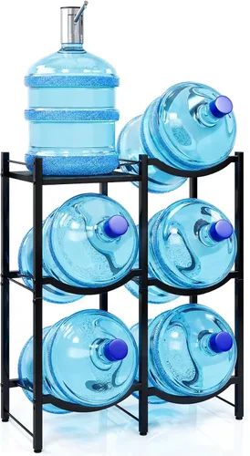 Miniatura 11 de TC-HOMENY Soporte para jarra de agua de 5 galones, estante de 3 niveles para dispensador, soporte organizador para hogar y oficina (negro)
