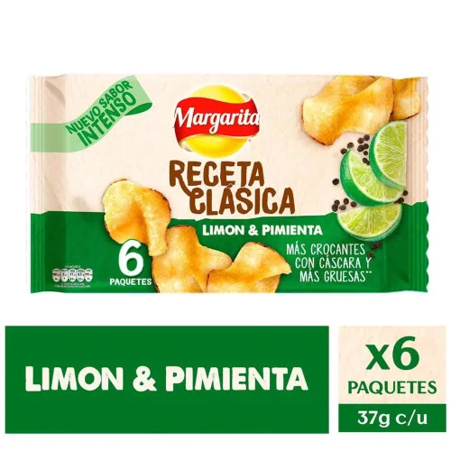 Miniatura 3 de Papas Margarita (paquete de 12) Patatas fritas extra crujientes alas BBQ y limón sabor a pimienta Papitas Margarita extra crocantes de Alitas BBQ