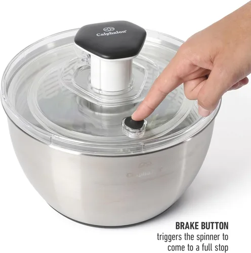 Miniatura 5 de Calphalon Aero - Molinillo de ensalada de acero inoxidable de 6.3 cuartos de galón, cuenco para lavar frutas y verduras con cesta coladora