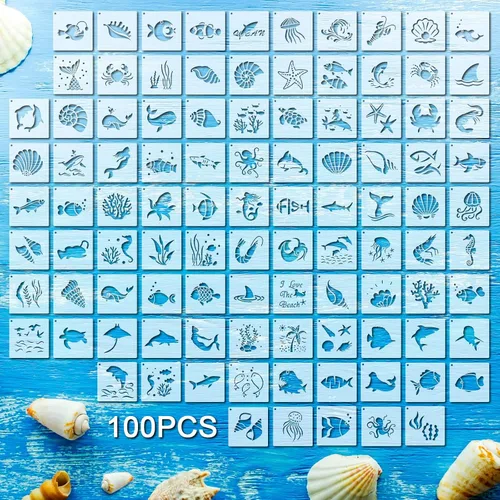 Miniatura 16 de 100 Piezas Plantillas para Pintar en Madera Plantillas Reutilizables Manualidades Plantillas de Dibujo Vacaciones Papel de Pared para Bricolaje