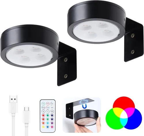 Miniatura 9 de Paquete de 2 luces inalámbricas para cuadros de pared, luz para cuadros recargable que funciona con batería con control remoto, luz regulable