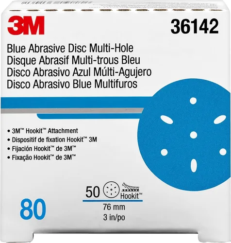 Miniatura 11 de 3M 3M-36142 Hookit disco abrasivo azul multi-agujero, 3" 80 Grado