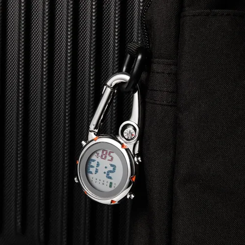 Miniatura 3 de Clip de brújula digital relojes de hombre blanco y negro, mosquetón impermeable con reloj despertador