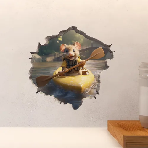Miniatura 4 de Adhesivo de pared 3D con agujero de ratón en kayak