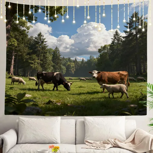 Miniatura 11 de Shrahala Tapiz de pared con paisaje de lago de otoño, bosque amarillo, para colgar en la pared, tapiz grande, decoración de fibra de poliéster