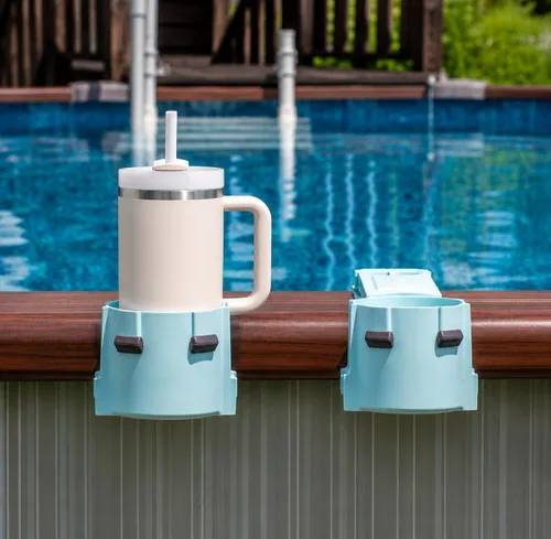 Miniatura 13 de Paquete de 2 portavasos junto a la piscina para piscinas cuadradas sobre el suelo, ajuste ajustable para bordes anchos, agarres de silicona Gris