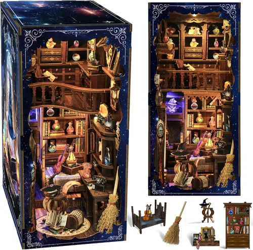 Kit de manualidades DIY para rincón de lectura para adultos, rompecabezas de madera 3D con inserción para estanterías y decoración con luz led y