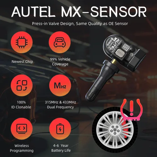 Miniatura 4 de Autel Sensores TPMS 2 en 1 Sensor MX-Sensor 315Mhz/433Mhz Sensor de presión de neumáticos, sensores TPMS inalámbricos programables y clonables a