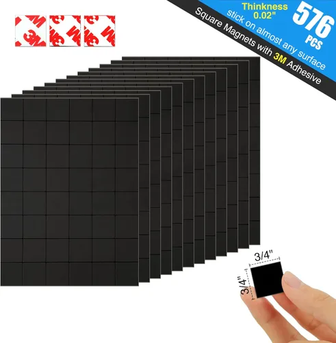 Miniatura 2 de Tira de cinta magnética precortada, cuadrados magnéticos finos con autoadhesivo (576 unidades de 3/4 pulgadas x 3/4 pulgadas), imanes adhesivos
