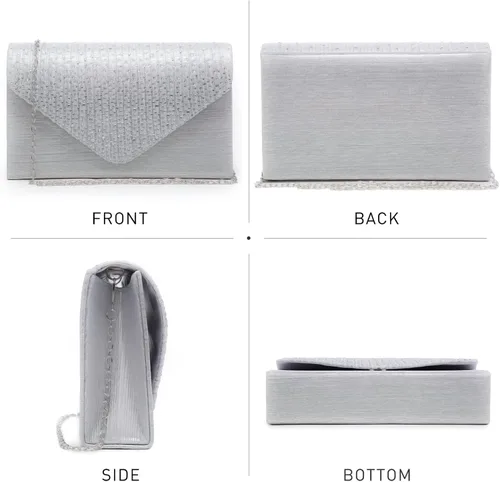 Miniatura 4 de Dasein Bolso de mano de satén esmerilado para mujer, bolso cruzado para fiesta, graduación, boda, sobre