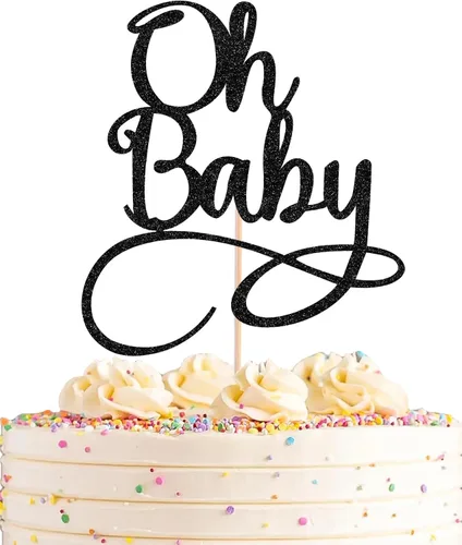 Oh Baby Cake Topper – Suministros de decoración de pastel de fiesta de cumpleaños con purpurina negra, para baby shower/revelación de género, fiesta