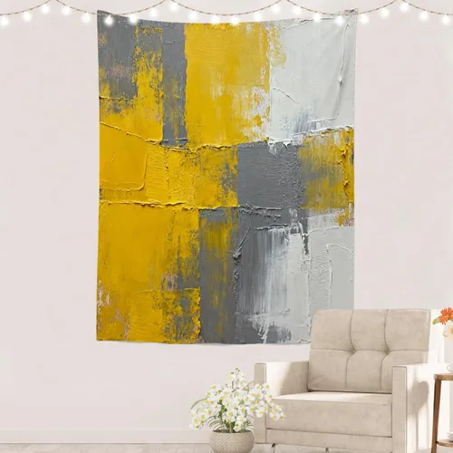 Miniatura 62 de Batmerry Tapiz azul y blanco, tapiz abstracto de pintura azul, negro, gris y blanco, para sala de estar, dormitorio, pared, decorativo, 51.2 x 59.1