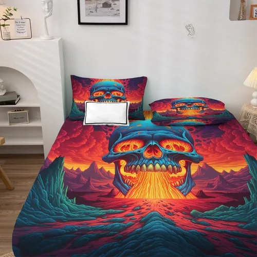 Miniatura 3 de Juego de sábanas de calavera tamaño individual, sábanas de microfibra suave con bolsillo profundo, sábanas y fundas de almohada estampadas sin