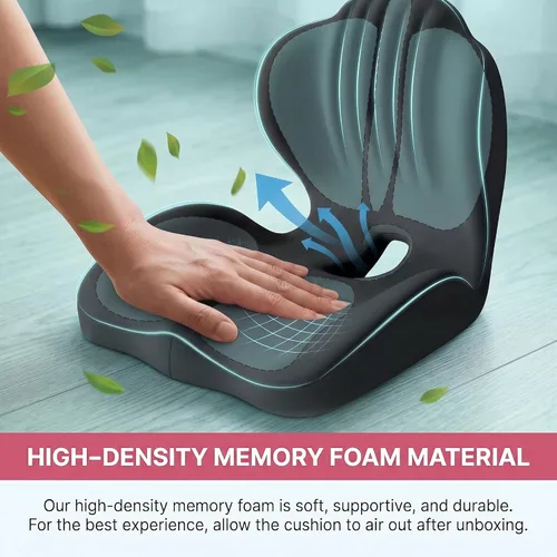 Miniatura 6 de Cojín ergonómico lumbar y de apoyo de asiento, cojín de espuma viscoelástica 2 en 1 con diseño hueco de coxis para silla de oficina, asiento