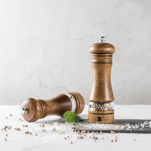 Miniatura 6 de Juego de molinillo de sal y pimienta de madera, 6.5 pulgadas, molinillos de sal y pimienta de madera de goma, juego de 2 con ventana acrílica