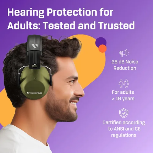 Miniatura 2 de Vanderfields Auriculares de Protección Auditiva - 26dB - Protección Auditiva para Tiro de Rango - Orejeras con Cancelación de Ruido para Adultos