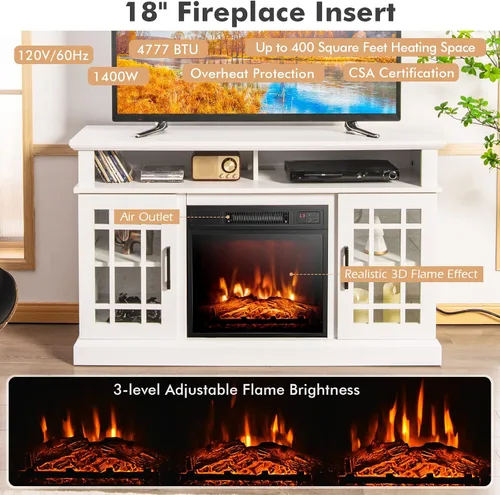 Miniatura 6 de Tangkula Soporte de TV con chimenea para televisores de hasta 55 pulgadas, con inserto de chimenea de 18 pulgadas 4777 BTU, brillo de 3 niveles