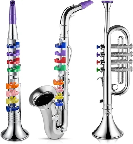 Miniatura 8 de 3 piezas de instrumentos musicales para niños, saxofón, trompeta, clarinete con 8 teclas codificadas por colores, canciones educativas de enseñanza