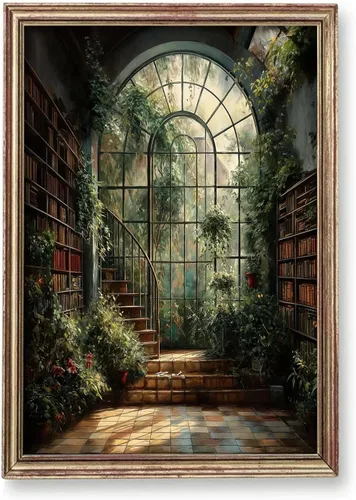 Cuadro vintage de biblioteca oscura Academia, lienzo para pared, póster gótico victoriano, pintura de castillo oscuro, pintura de castillo medieval,