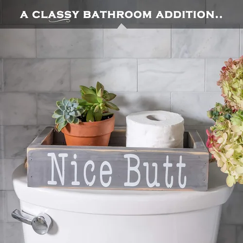 Miniatura 2 de MAINEVENT Bonita caja de decoración de baño, una caja con impresión en 2 lados, decoración de inodoro de baño, bonito organizador rústico Gris