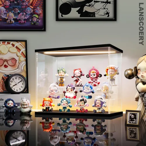 Miniatura 5 de LANSCOERY vitrina acrílica con iluminación LED, caja de exhibición de 3 niveles para coleccionables y figuras de acción, organizador transparente a