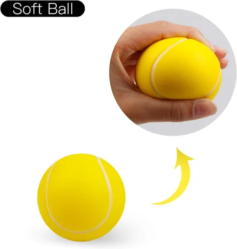 Miniatura 9 de Juego de raqueta de tenis para niños, raqueta de 17 pulgadas con 1 pelota de tenis, 4 volantes de bádminton y 3 pelotas suaves para deportes