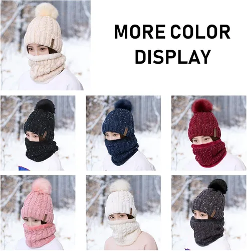 Miniatura 5 de ZEXIAN Conjunto de gorro y bufanda de esquí de punto con pompones para mujer y niña talla única