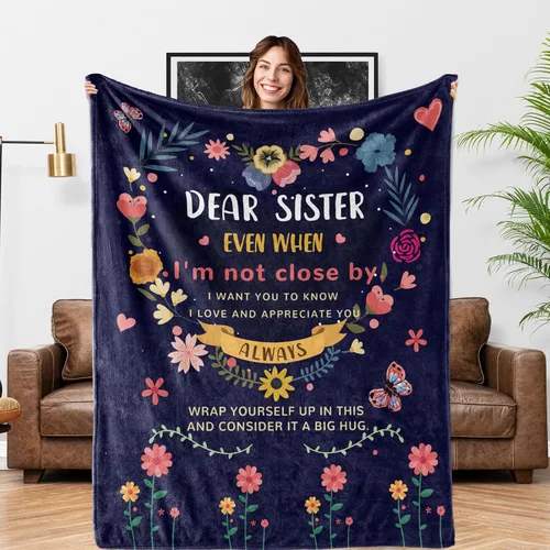 Manta de regalo para hermana, regalos para hermanas de hermanas, regalos de cumpleaños y San Valentín, manta de 60 x 50 pulgadas