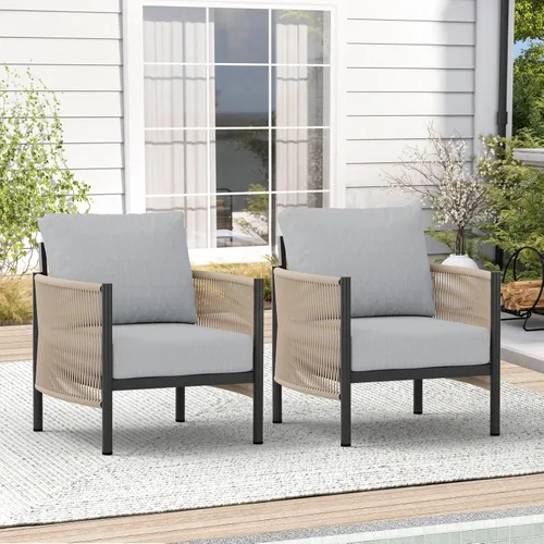 Miniatura 28 de Juego de muebles de aluminio para patio al aire libre con mesa de centro de doble capa, juegos de conversación de patio modernos de 4 piezas