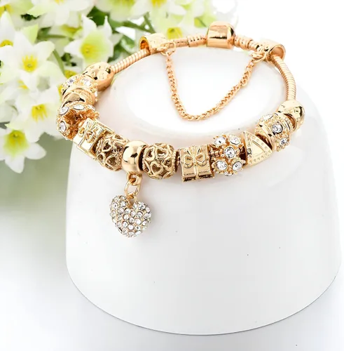 Miniatura 3 de Pulsera clásica con diamantes de amor chapado en oro para mujer, Cobre, diamantes de imitación, cristal austriaco