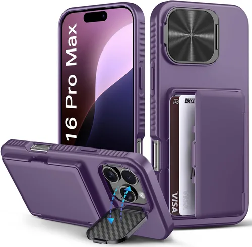 Miniatura 57 de BXYJY Funda tipo cartera para iPhone 15 Pro con tarjetero (4-5 tarjetas) y cubierta deslizante para cámara y soporte, protección contra caídas
